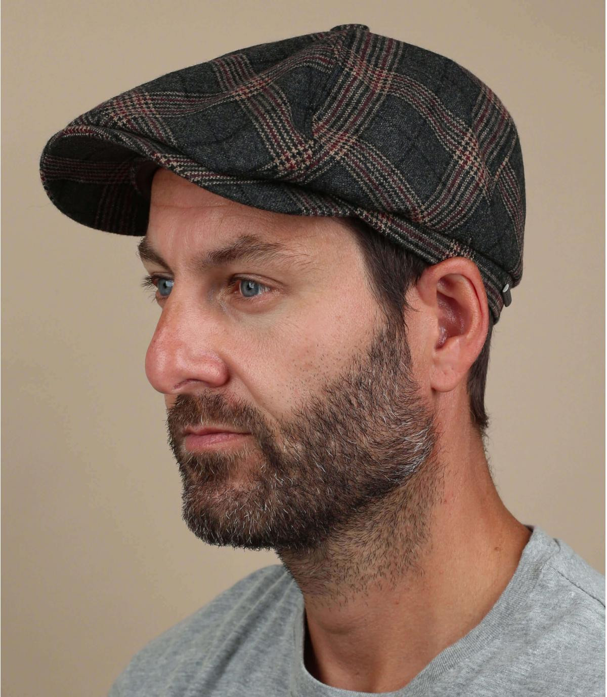 wol geruite krantenjongen baret 6-Panel Cap Wool Check grey brown